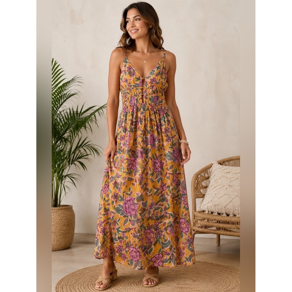 Caroline Constas Maxi Dress Womens Size S Orange Floral Smocked NWT Boho